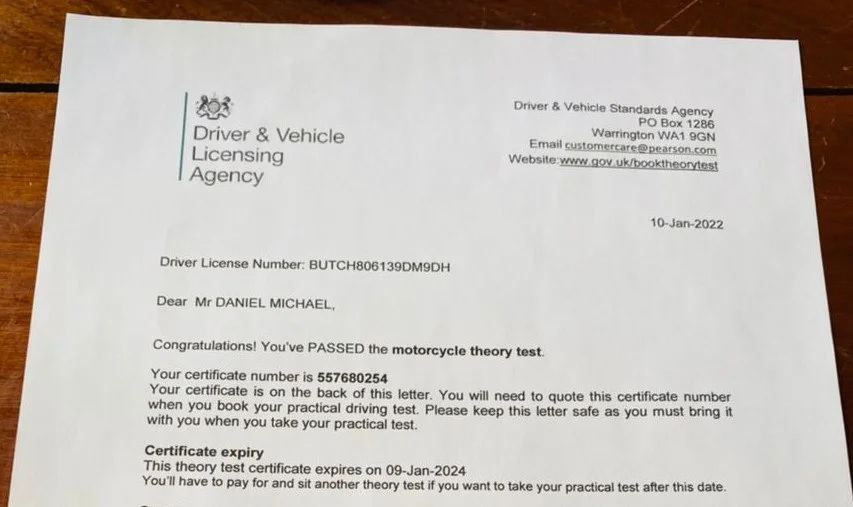 Theory Test Certificate